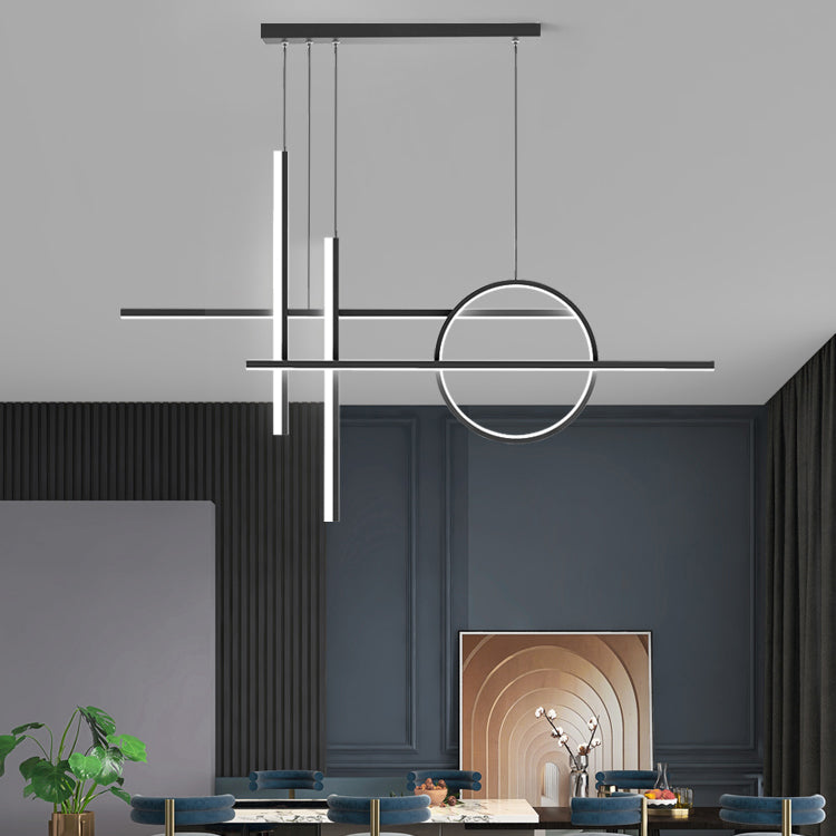 5-Light Geometric Island Lights Contemporary Metal Island Ceiling Light in Black