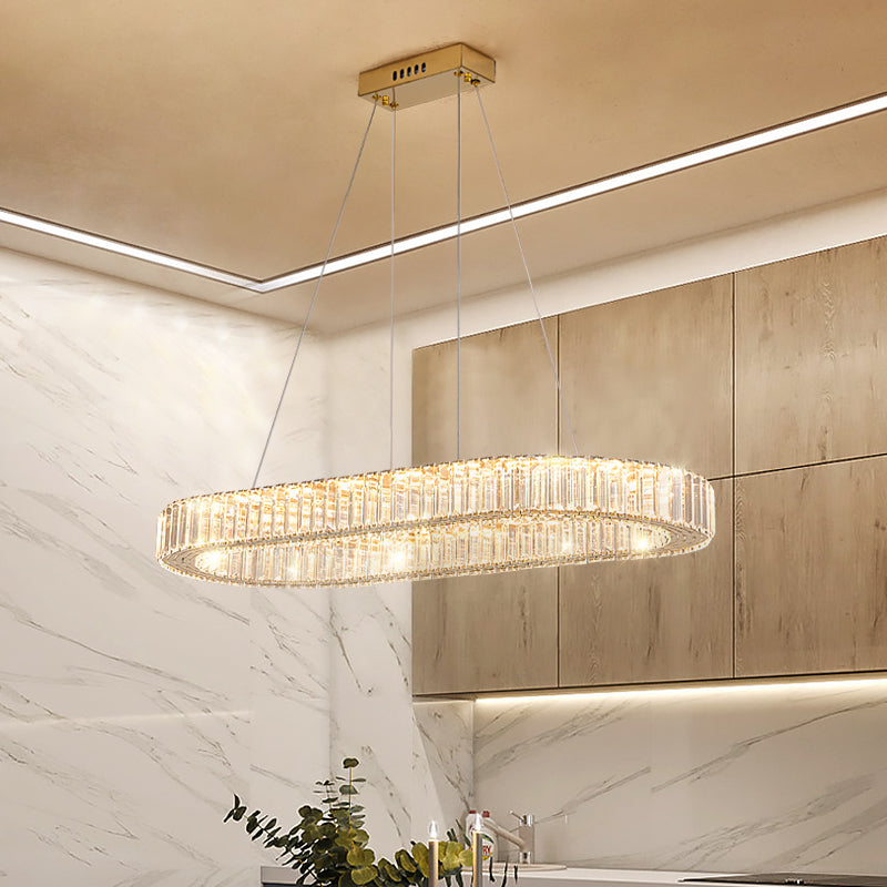 Contemporary Island Lighting Oval Crystal 1 Light Island Ceiling Light