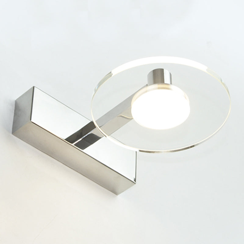 Round Shade 1-Light Wall Sconce Modern Style Crystal Mirror Wall Mount Light Fixture in Silver