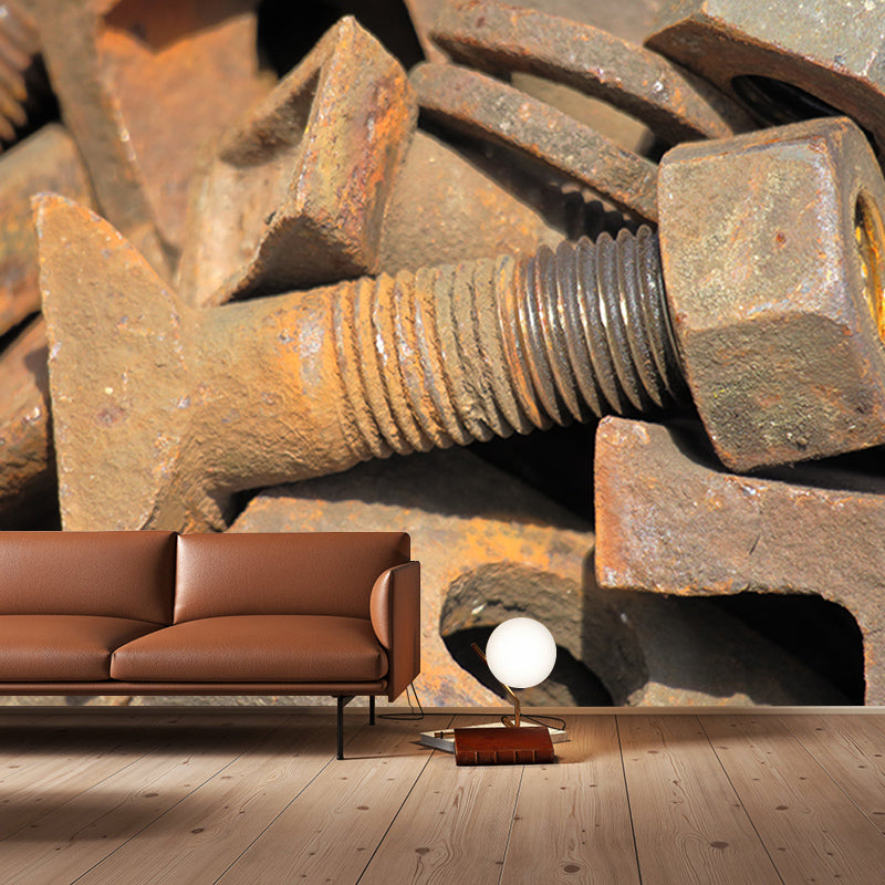 Metal Nut Industrial Mural Wallpaper for Cafeteria Living Room, Waterproofing