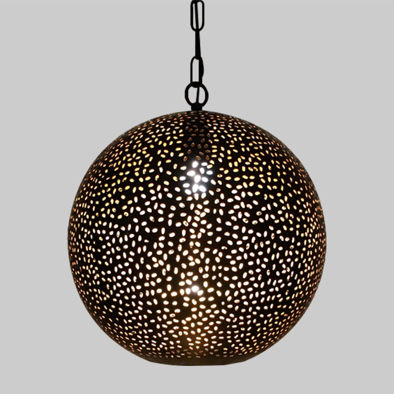 Black Ball Shade Pendant Art Deco Metallic 1-Bulb Restaurant Ceiling Light with Hollow Out Design