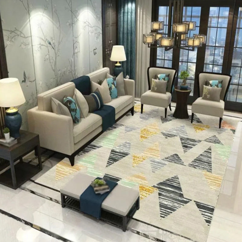 Beige Modern Rug Polyester Geometric Rug Non-Slip Backing Rug for Home Decoration