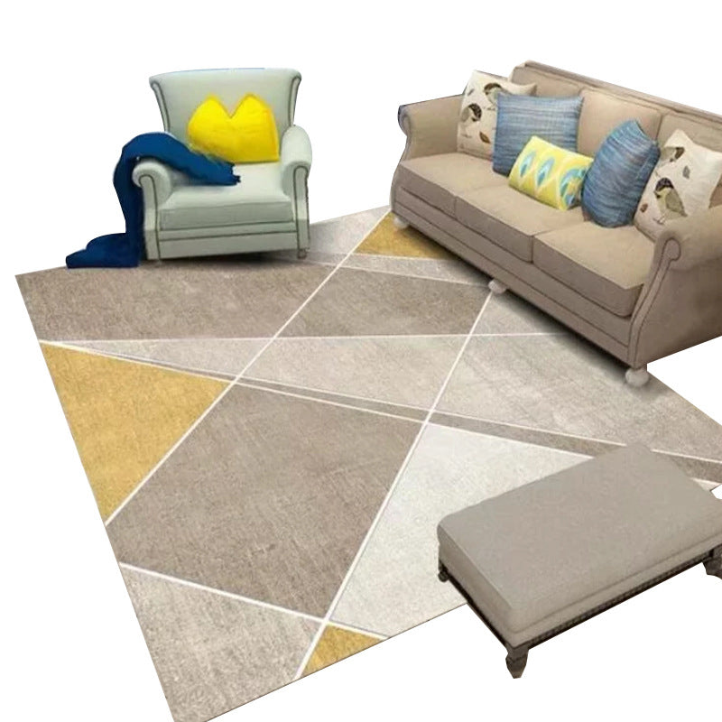 Beige Modern Rug Polyester Geometric Rug Non-Slip Backing Rug for Home Decoration