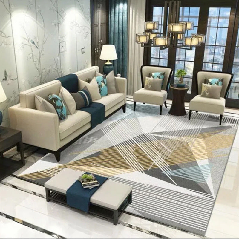 Beige Modern Rug Polyester Geometric Rug Non-Slip Backing Rug for Home Decoration
