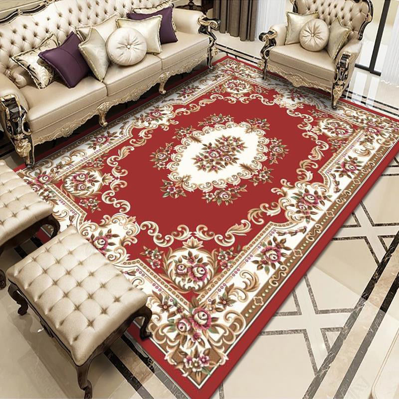 Stylish European Rug Flower Print Polyester Area Rug Anti-Slip Easy Care Carpet for Home Decor