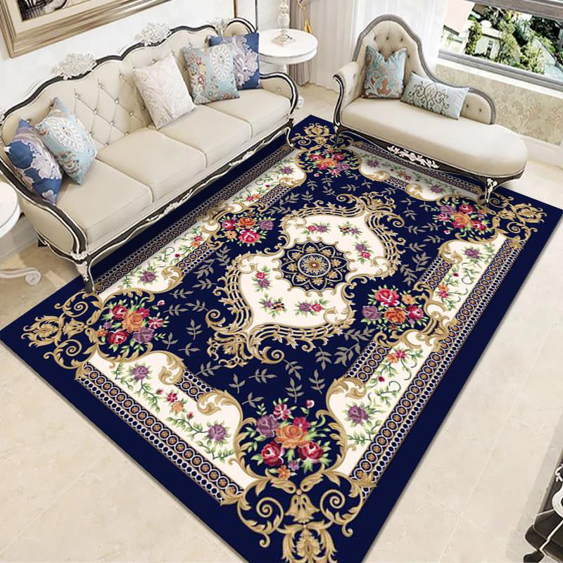 Stylish European Rug Flower Print Polyester Area Rug Anti-Slip Easy Care Carpet for Home Decor