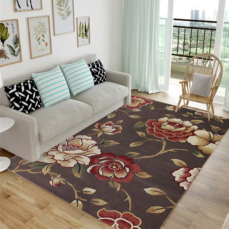 Modern Living Room Carpet Plant Pattern Polyester Area Rug Non-Slip Backing Rug