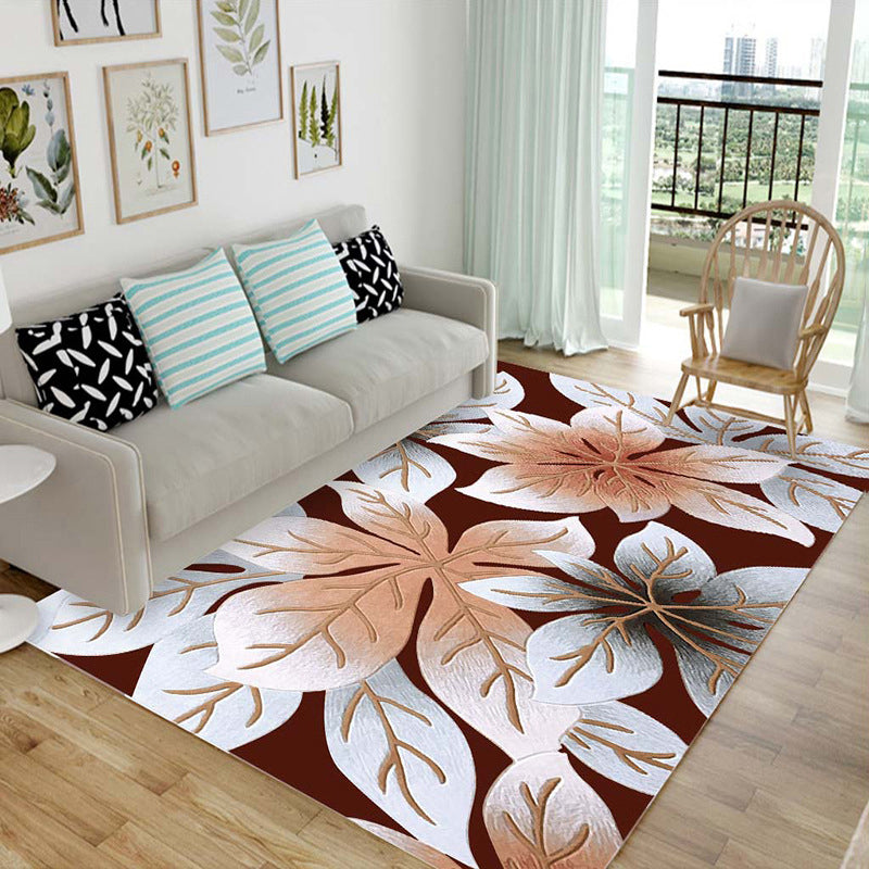 Modern Living Room Carpet Plant Pattern Polyester Area Rug Non-Slip Backing Rug