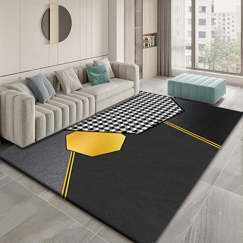 Minimalist Houndstooth Print Carpet Polyester Indoor Rug Non-Slip Backing Rug for Living Room