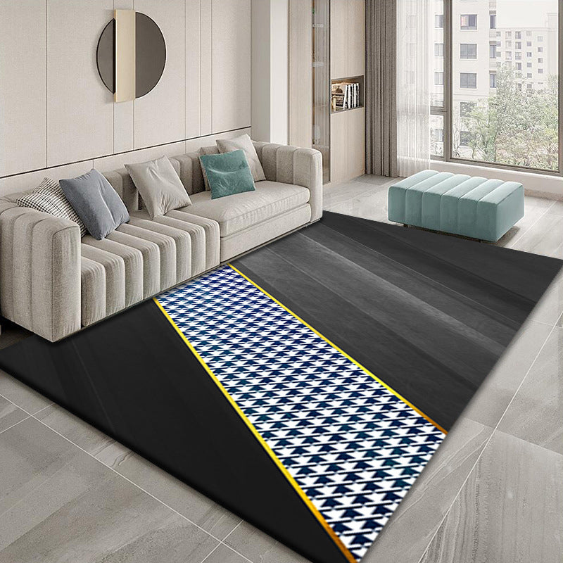 Minimalist Houndstooth Print Carpet Polyester Indoor Rug Non-Slip Backing Rug for Living Room