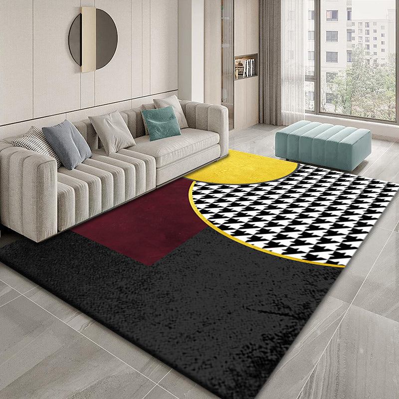 Minimalist Houndstooth Print Carpet Polyester Indoor Rug Non-Slip Backing Rug for Living Room
