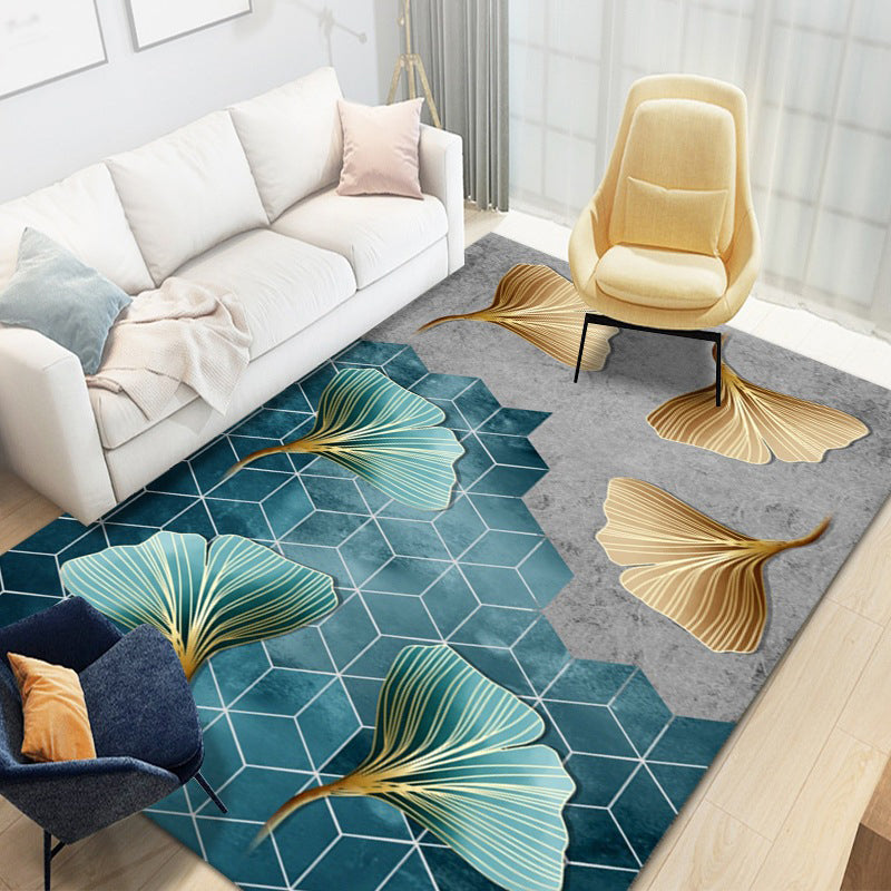 Black Plant Pattern Rug Modern Polyester Area Carpet Stain Resistant Area Rug for Home Decor