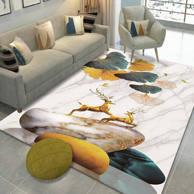 Black Plant Pattern Rug Modern Polyester Area Carpet Stain Resistant Area Rug for Home Decor