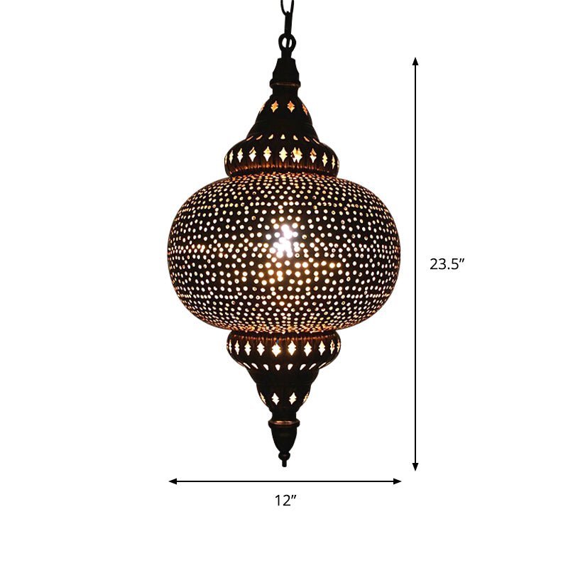 Lámpara colgante de latón de metal huevo/jarrón/cápsula 1 cabeza de techo colgante árabe con patrón oval/manch/doble anillo