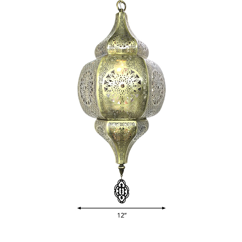 Antiqued Gourd Suspension Light 1 Head Metallic Hanging Pendant Lamp in Brass for Restaurant