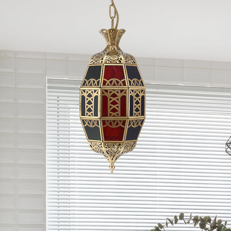 Oval Corridor Ceiling Light Arab Metal1 Light Brass Suspension Lamp with Colorful Glass Shade