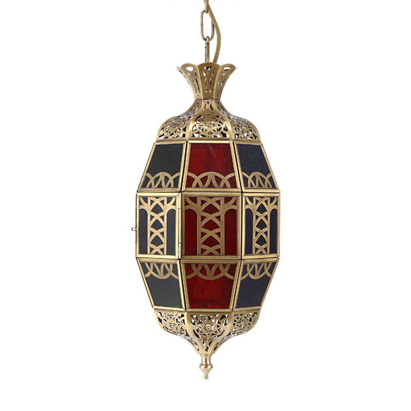 Ovaler Korridor Deckenleuchte arabische Metall1 Leichte Messinghängung Lampe mit farbenfrohen Glasschatten