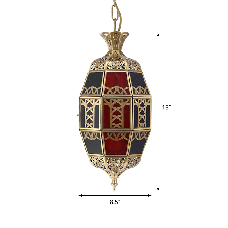 Ovaler Korridor Deckenleuchte arabische Metall1 Leichte Messinghängung Lampe mit farbenfrohen Glasschatten