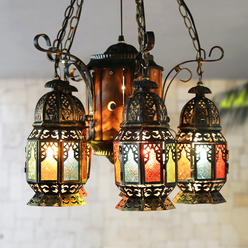 6 cabezas de metal colgante iluminación de estilo árabe con lámpara de techo del restaurante de linterna de bronce
