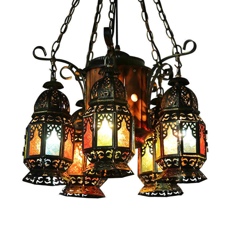 6 Heads Metal Hanging Lighting Arab Style Bronze Lantern Restaurant Ceiling Chandelier