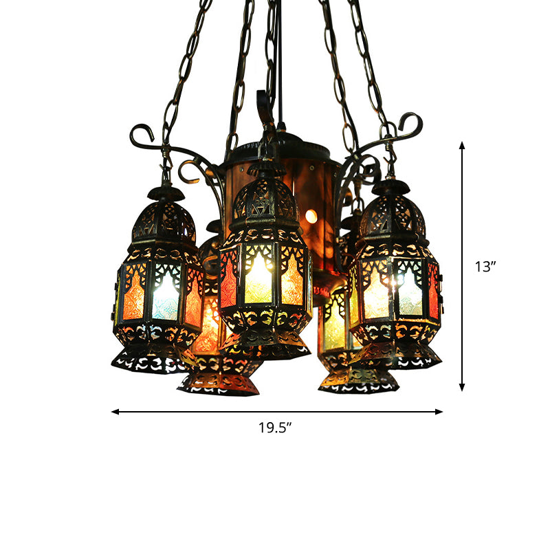 6 Heads Metal Hanging Lighting Arab Style Bronze Lantern Restaurant Ceiling Chandelier