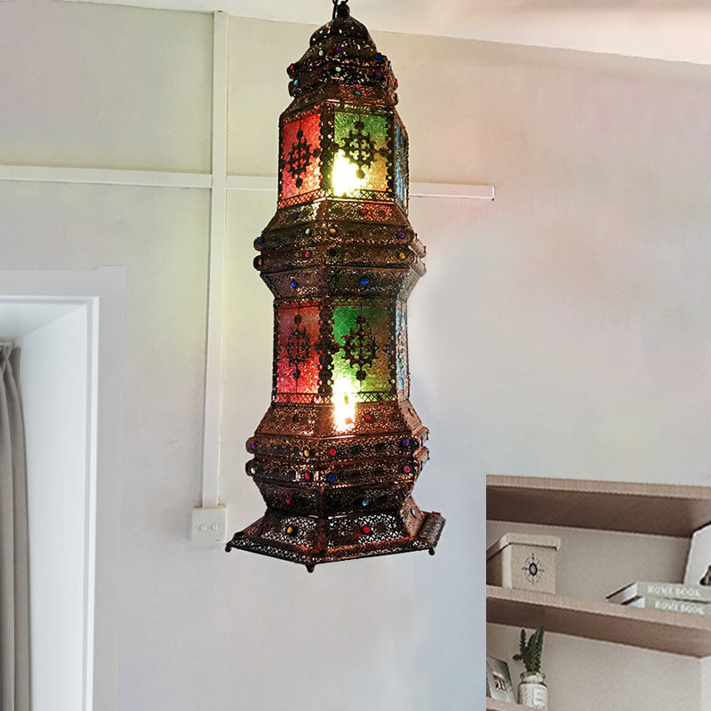 Metallic Copper Pendant Lighting Tower Shape 2-Head Arab Chandelier Lamp for Coffee House