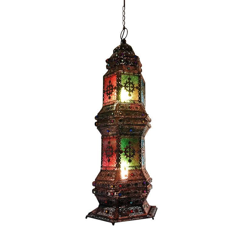 Metallic Copper Pendant Lighting Tower Shape 2-Head Arab Chandelier Lamp for Coffee House