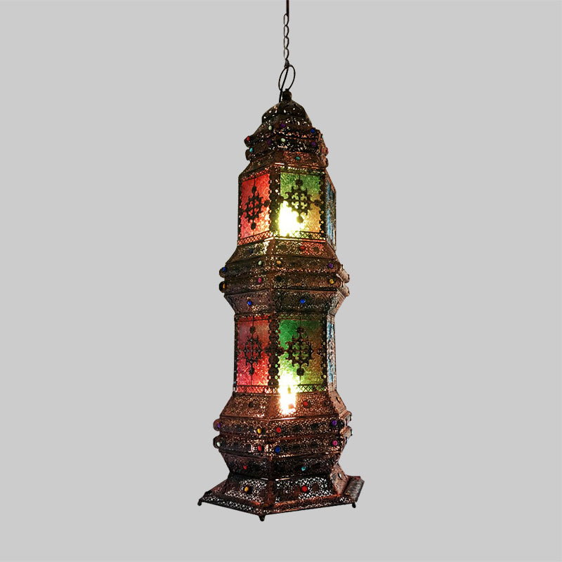 Metallic Copper Pendant Lighting Tower Shape 2-Head Arab Chandelier Lamp for Coffee House