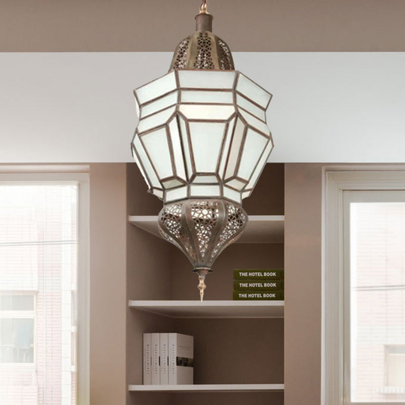Lantern Corridor Chandelier Mediterranean Style White Frosted Glass 3-Bulb Brass Hanging Light Kit