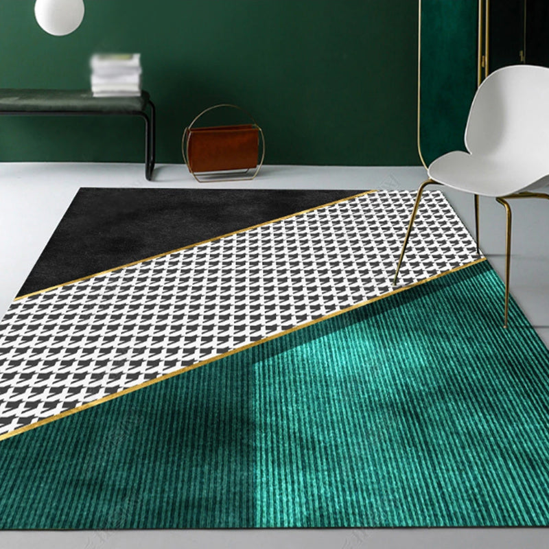 Atrovirens Modern Rug Polyester Color Block Rug Stain Resistant Rug for Living Room