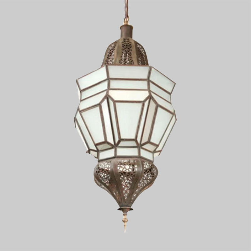 Lantern Corridor Chandelier Mediterranean Style White Frosted Glass 3-Bulb Brass Hanging Light Kit