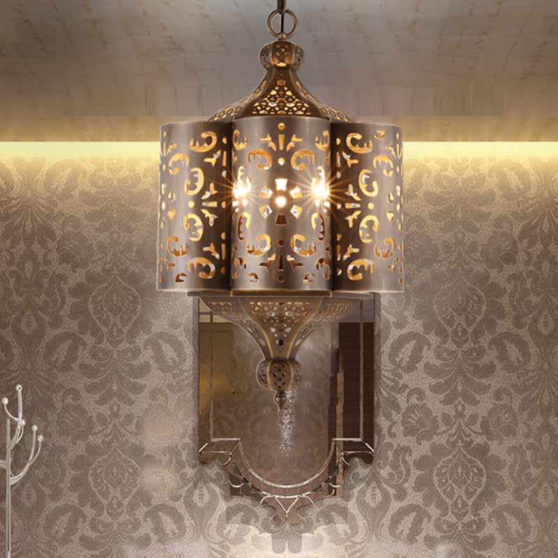 Brass Hollow-Out Chandelier Light Antiqued Metal 6 Bulbs Restaurant Hanging Ceiling Lamp