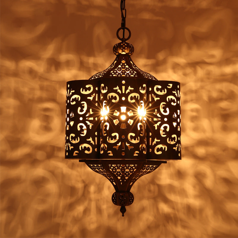 Brass Hollow-Out Chandelier Light Antiqued Metal 6 Bulbs Restaurant Hanging Ceiling Lamp