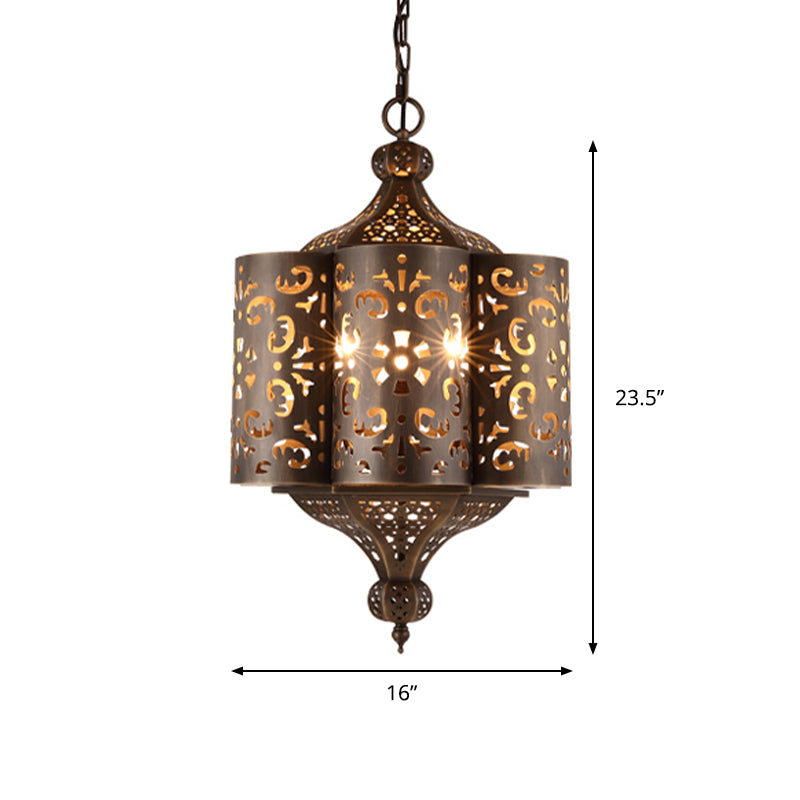 Brass Hollow-Out Chandelier Light Antiqued Metal 6 Bulbs Restaurant Hanging Ceiling Lamp