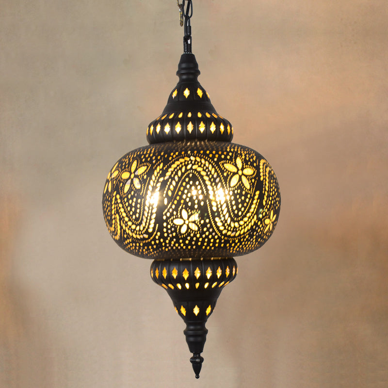 Metallic Vase/Gourd Pendant Lamp Vintage 3-Head Coffee House Hanging Chandelier in Brass