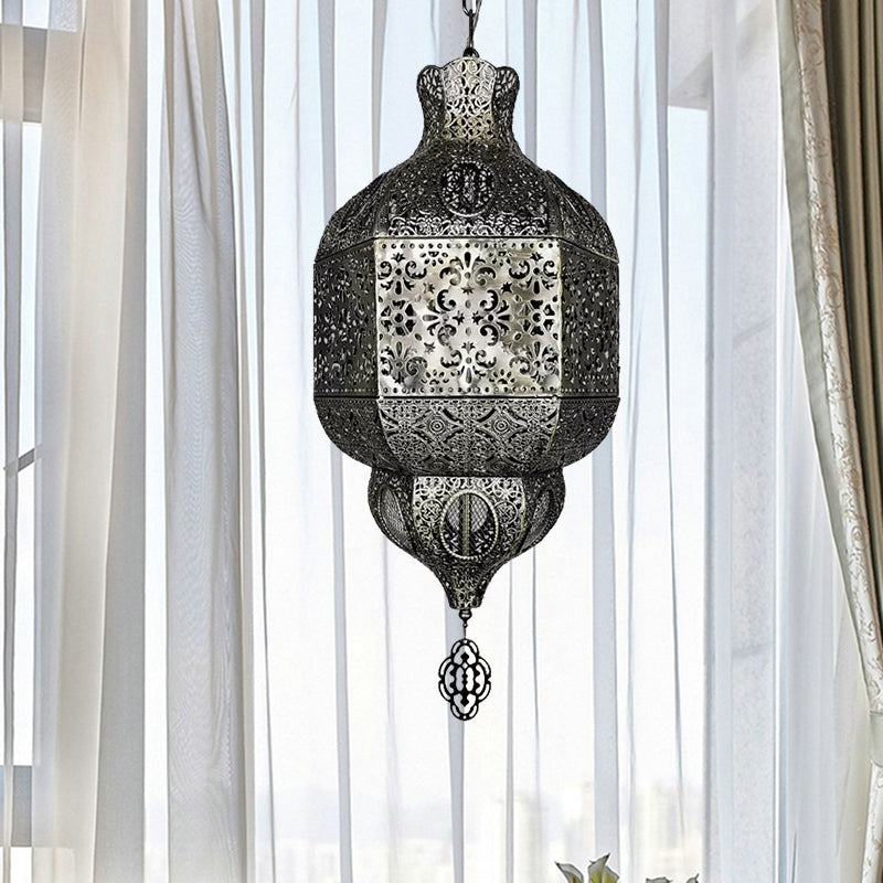 Silver Finish 3-Bulb Chandelier Lighting Arab Metallic Lantern Suspended Pendant Lamp