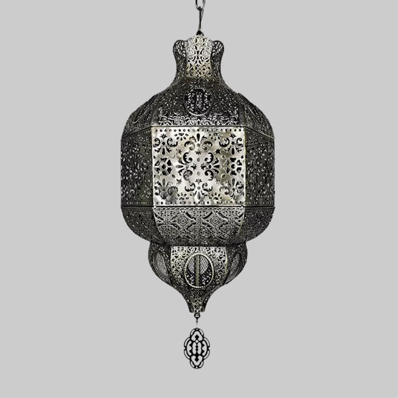 Silver Finish 3-Bulb Chandelier Lighting Arab Metallic Lantern Suspended Pendant Lamp
