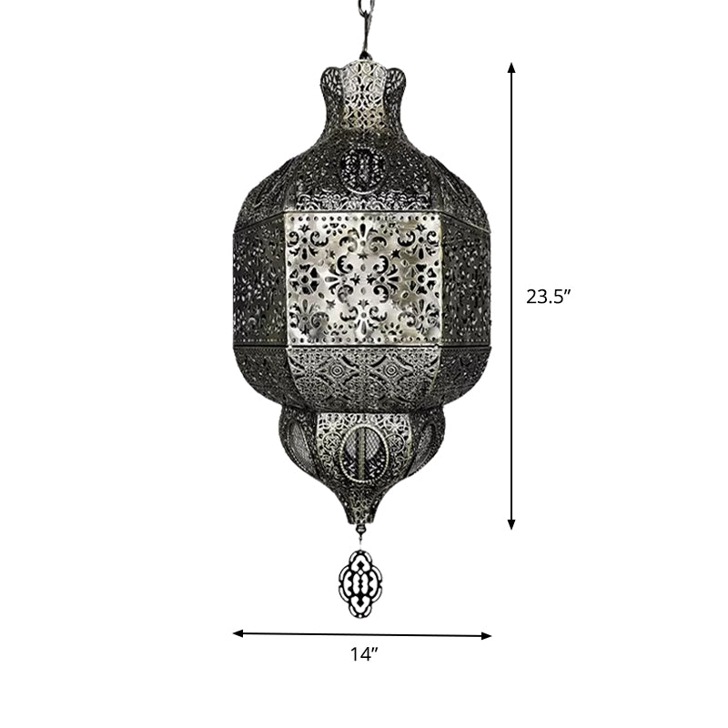 Silver Finish 3-Bulb Chandelier Lighting Arab Metallic Lantern Suspended Pendant Lamp