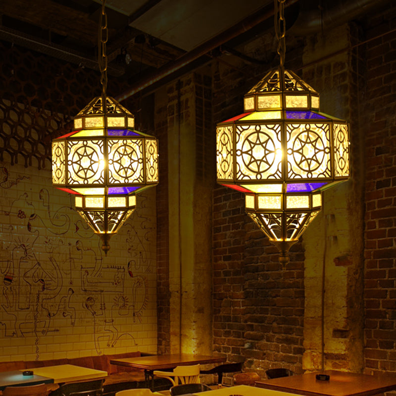 Metallic Brass Pendant Light Lantern 1-Head Southeast Asia Hanging Lamp with Clear Glass Shade