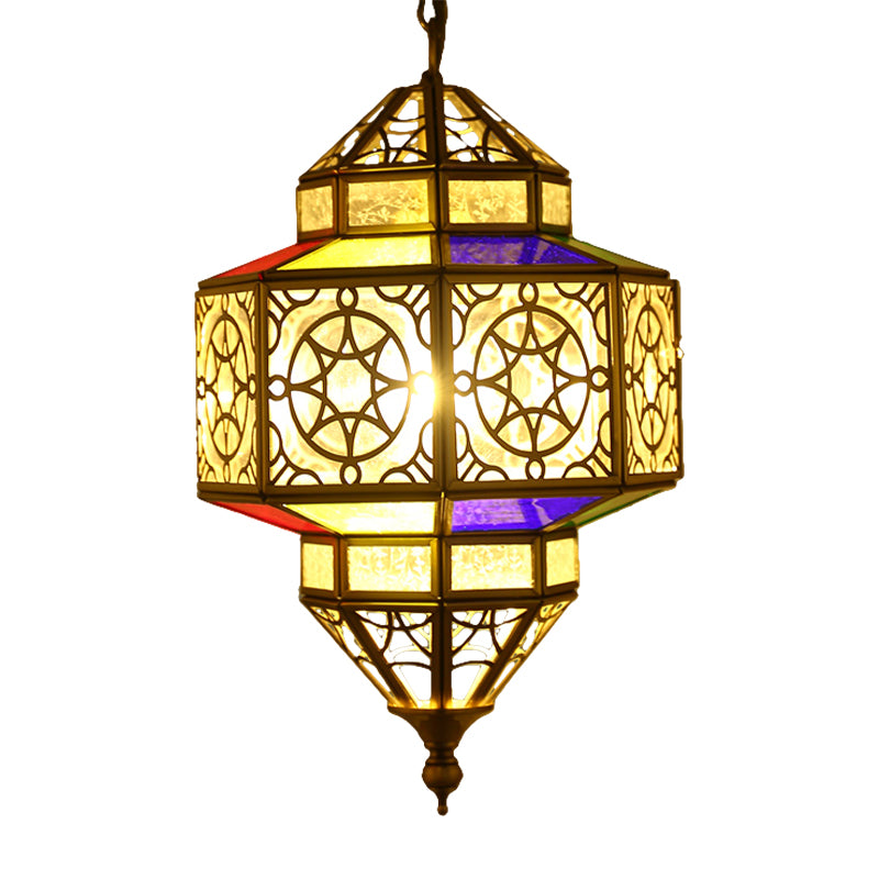 Metallic Brass Pendant Light Lantern 1-Head Southeast Asia Hanging Lamp with Clear Glass Shade