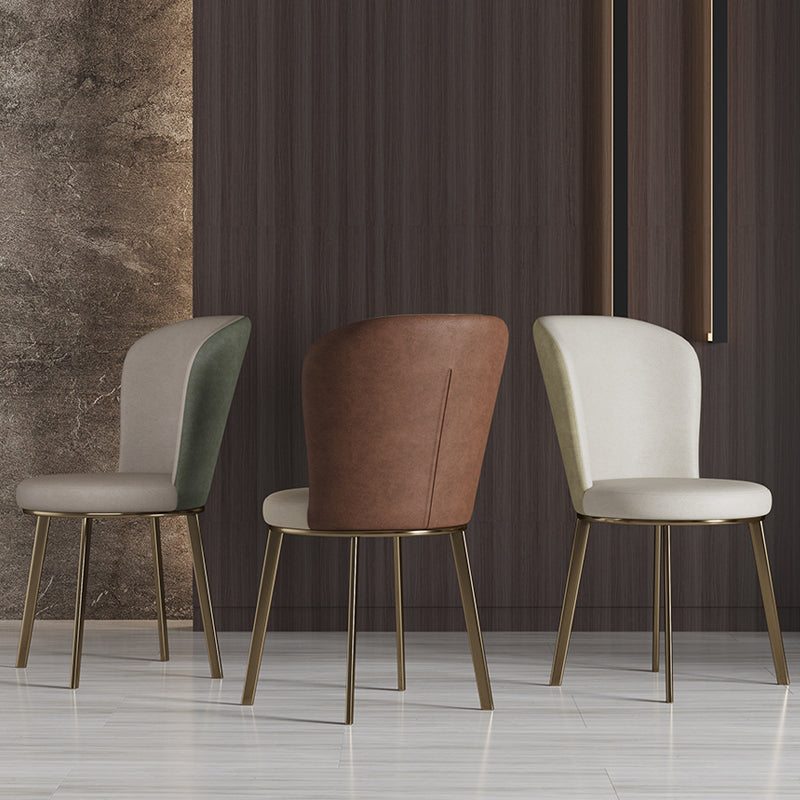 Scandinavian Style Leather Dining Chairs Solid Back Armless Dining Chairs for Home