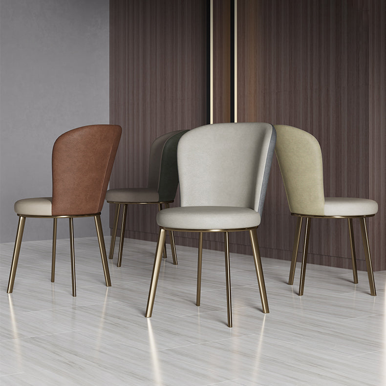 Scandinavian Style Leather Dining Chairs Solid Back Armless Dining Chairs for Home