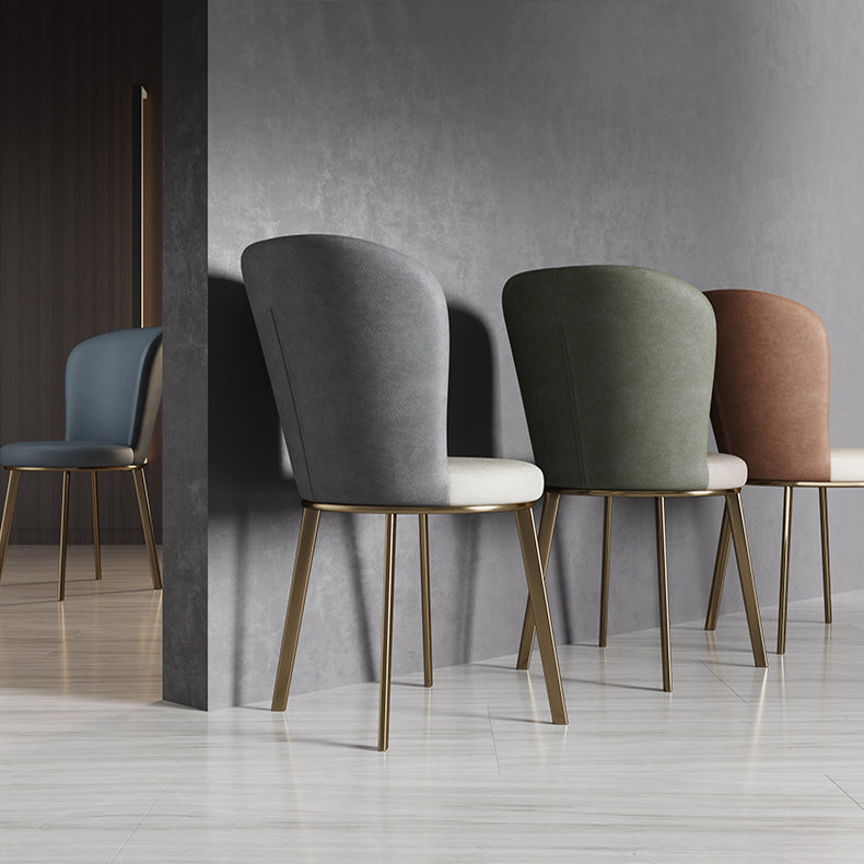 Scandinavian Style Leather Dining Chairs Solid Back Armless Dining Chairs for Home