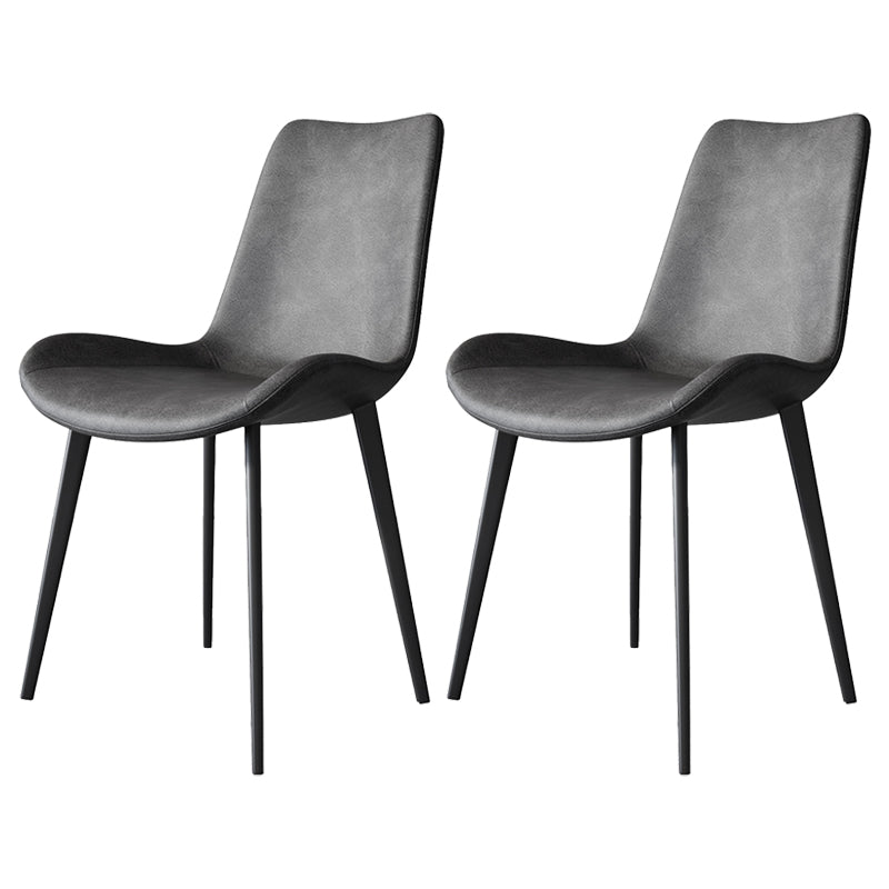 Chaises de salle à manger en cuir style contemporain Chaises de salle à manger sans accoudoirs à dossier solide (Ensemble de 2)