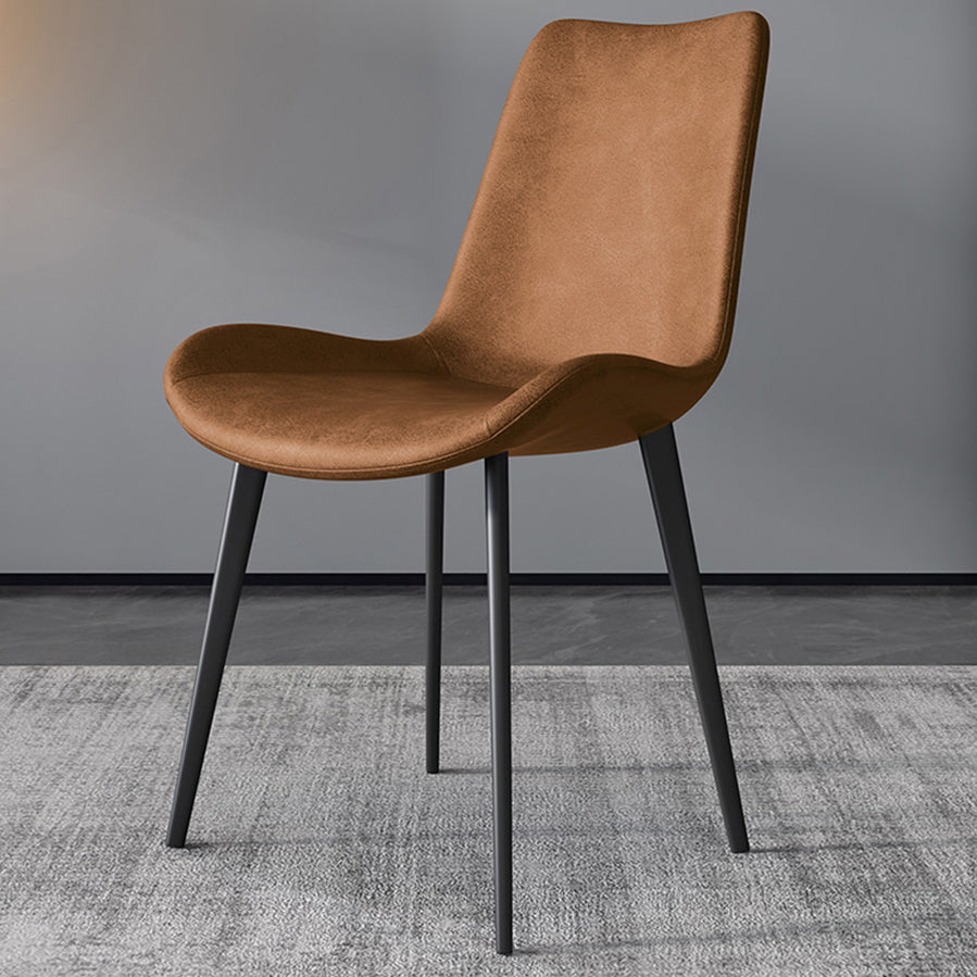 Chaises de salle à manger en cuir style contemporain Chaises de salle à manger sans accoudoirs à dossier solide (Ensemble de 2)