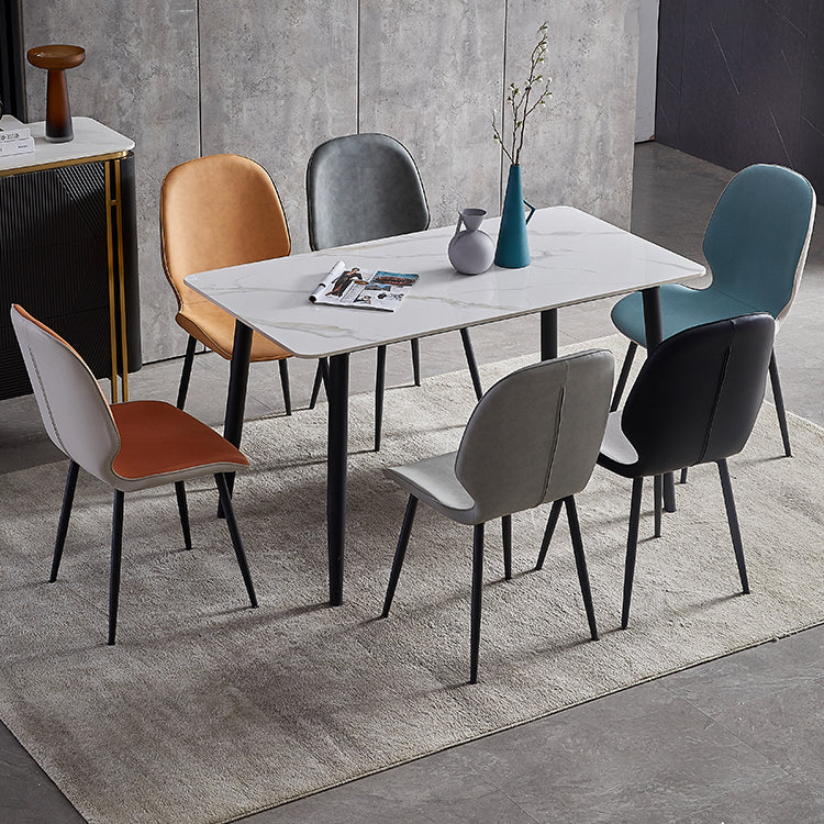 Sillas de comedor de cuero de estilo minimalista, sillas Wingback Parsons para cocina