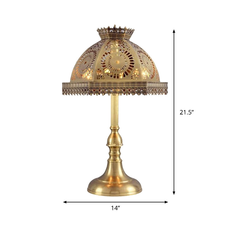 Lampada da tavolo a cupola in ottone Lampada da comodino da soggiorno in stile Art Deco metallizzato a 1 testa con design scavato