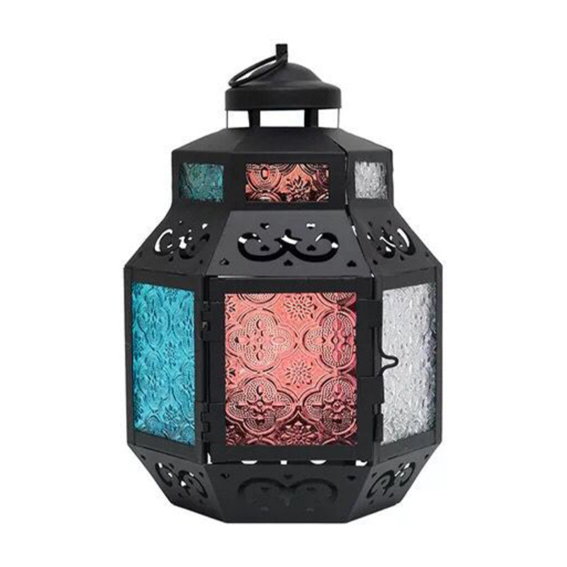 1 Light Candlestick scrivania leggera Turchia Lampada notturna metallica nera con tonalità di vetro colorata testurizzata