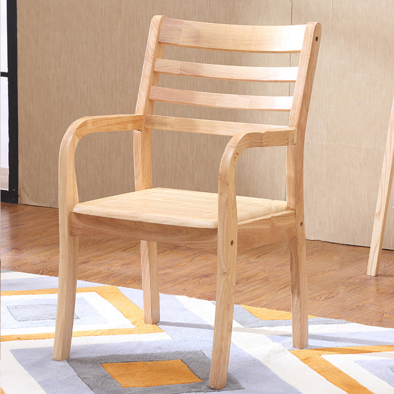 Fauteuil traditionnel en bois d'hévéa, fauteuil de salle à manger simple avec dossier en échelle en bois
