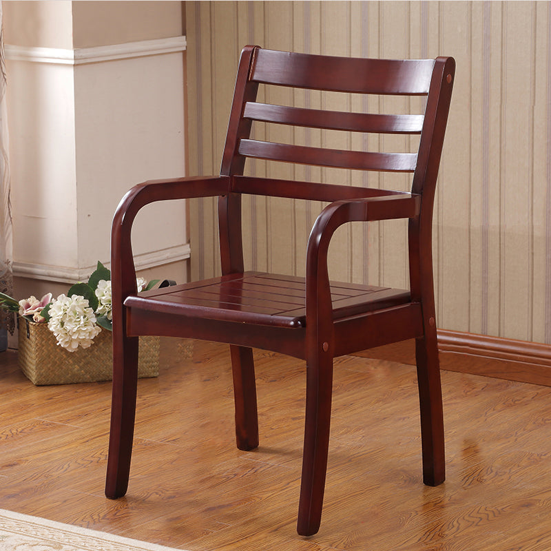 Fauteuil traditionnel en bois d'hévéa, fauteuil de salle à manger simple avec dossier en échelle en bois